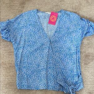 THML Blue Cuffed Sleeve Tie Front Blouse